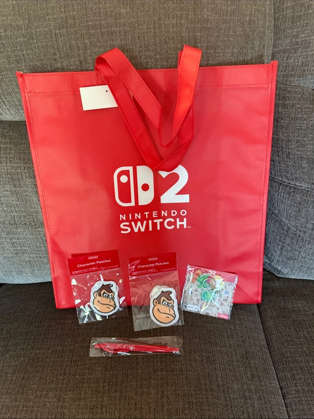 Nintendo Red Party Tote Bag with Character Patches and Pins